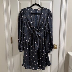 Black Satin Polka Dot Plunge Mini Party Dress size L